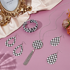 Tartan Teardrop PU Leder Anhänger Halsketten & Armbänder & Ohrhänger Sets&nbsp;SJEW-WH0007-07B