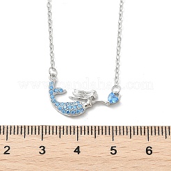 Латунные микропаве кубические цирконии сердце русалка кулон ожерелья для женщин NJEW-S441-07B-P