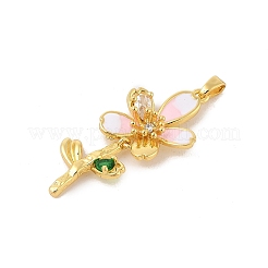 真鍮製マイクロパヴェキュービックジルコニアペンダント  エナメル  花のチャーム  18KGP本金メッキ  36.5x17.5x5mm  穴：4x2.5mm&nbsp;X-KK-R100-03G