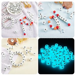 20 pièces cube lumineux lettre perles de silicone 12x12x12mm dés carrés alphabet perles avec 2mm trou entretoise perles de lettre en vrac pour bracelet collier fabrication de bijoux&nbsp;JX437V