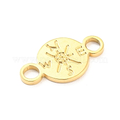 304ステンレススチールコネクタチャーム  コンパス付きのフラットラウンド  18KGP本金メッキ  11x19x1.5mm  穴：3mm&nbsp;X-STAS-I202-33G