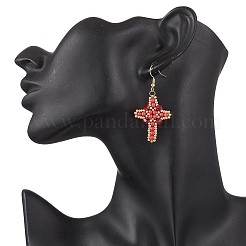 304 Edelstahl Glassamen Kreuz baumeln Ohrringe&nbsp;EJEW-MZ00506-02