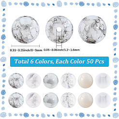 300 шт. 6-цветные стеклянные круглые бусины с эффектом кракле&nbsp;DGLA-LT0001-08