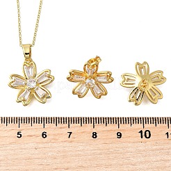 Комплекты серег-гвоздиков и ожерелий с подвесками из цветочной латуни с микропаве из кубического циркония SJEW-Z002-02G