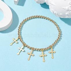 Bracciali elasticizzati con perline rotonde in ottone&nbsp;BJEW-TA00467