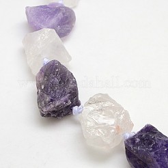 天然な混合原料ラフ宝石アメジストと水晶ビーズ連売り  ナゲット  13~35x8~28mm  穴：2mm  約15~19個/連  15.74インチ&nbsp;G-L159-16