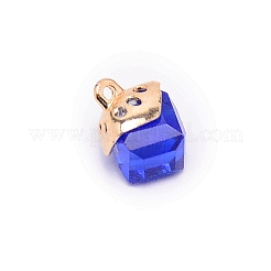 ガラスチャーム  合金のパーツと  キューブ  サファイア  15x10x10mm  穴：1.6mm&nbsp;GLAA-SZC0004-02I