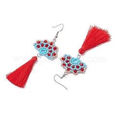 Серьги-подвески из стеклянных бусин ручной работы&nbsp;EJEW-MZ00292-01