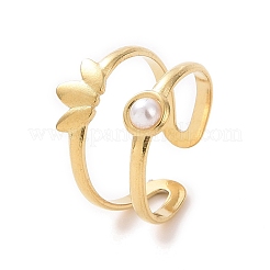 Пластиковое кольцо-манжета с искусственным жемчугом и листом из бисера KK-A181-VF508