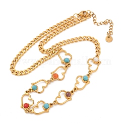 Богемные ожерелья из нержавеющей стали 304 и окрашенной цветной синтетической бирюзы для женщин NJEW-M100-02G-02