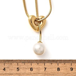 Ожерелья-лариаты из нержавеющей стали 304 с круглым жемчужным кулоном для женщин NJEW-U031-03G