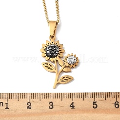 201 кулон из нержавеющей стали с подвеской в виде подсолнуха со стразами NJEW-H065-16G