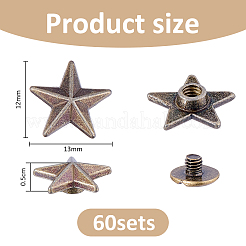 60 sachet de rivets convexes en alliage de zinc en forme d'étoile&nbsp;FIND-FH0018-30AB