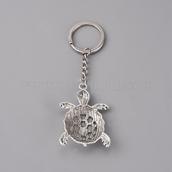 亀合金キーホルダー  鉄パーツ  アンティークシルバー  11.1cm  カメ：56x37x11mm&nbsp;KEYC-WH0029-27AS