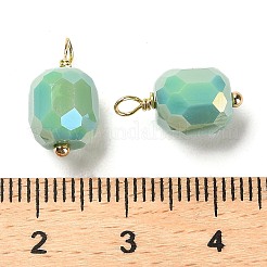 ガラスチャーム  ラックメッキ本物の18Kゴールドメッキ真鍮ループ付き  ファセット列  ダークシーグリーン  14.5x7.5mm  穴：1.4mm&nbsp;KK-M266-04G-03