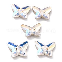 2穴バタフライガラスラインストーンボタン  多面カット  ミックスカラー  14.5x17x5mm  穴：1.2mm&nbsp;BUTT-D001-B