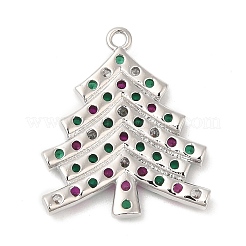 ラックメッキ真鍮舗装キュービックジルコニアペンダント  長持ちメッキ  カドミウムフリー＆鉛フリー  クリスマスツリー  プラチナ  22x19x2.5mm  穴：1.5mm&nbsp;KK-R150-06P