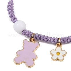 Браслеты с подвесками из сплава с эмалью в виде цветка и медведя BJEW-JB11696-02