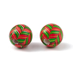 印刷された天然木のヨーロッパのビーズ  大穴ビーズ  クリスマスのテーマ模様でラウンド  グリーン  16mm  穴：4mm&nbsp;WOOD-C015-07B