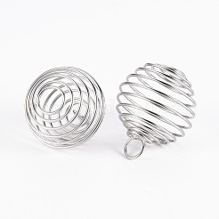 アイアン製ワイヤースパイラルビーズケージ  ラウンド  プラチナ  15~16x14mm  穴：5mm&nbsp;X-IFIN-R231-14mm-P
