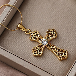 Женские ожерелья с подвеской в виде креста из нержавеющей стали 304 с прозрачным стеклом&nbsp;CZ9498