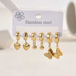 3 пара серег в форме сердца и бабочки из нержавеющей стали 201 YL4741-1
