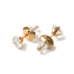 クリア キュービック ジルコニア バタフライ ペンダント ネックレス & ダイヤモンド スタッド イヤリング  女性用304ステンレスジュエリーセット  ゴールドカラー  495mm  13.5x5.5mm  ピン：0.7mm&nbsp;SJEW-M099-05G