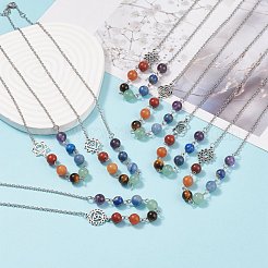 Collana con ciondolo in rilievo di pietre preziose miste naturali da 7 pz 7 con lega 7 chakra&nbsp;NJEW-JN03889
