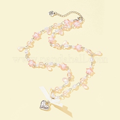 Колье из сплава с подвеской в форме сердца NJEW-FZ00004-14