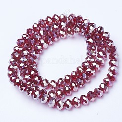 電気メッキガラスビーズセット  プラチナメッキ  多面カット  ロンデル  暗赤色  3x2mm  穴：0.8mm  約150~155個/連  15~16インチ（38~40cm）&nbsp;EGLA-A034-T2mm-C07