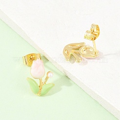 Blume Messing Emaille Ohrstecker&nbsp;LS-EJEW-T051-08B