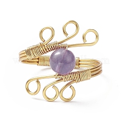 Anello per dito con perline tonde in pietra preziosa&nbsp;RJEW-JR00543