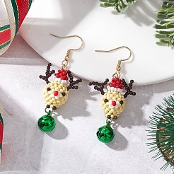 Серьги-подвески в виде оленей из стеклянных бусин&nbsp;EJEW-MZ00628