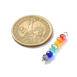 カラフルなファセットガラスビーズペンダント  真鍮ループ付き7色のロンデル  プラチナ  27~27.5x4mm  穴：3.5mm&nbsp;PALLOY-JF02525-02
