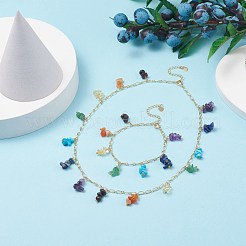 Pulsera y collar con dijes de piedras preciosas mixtas naturales y sintéticas&nbsp;SJEW-JS01234
