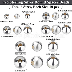 60шт 6 стиля 925 бусины из стерлингового серебра&nbsp;STER-BBC0008-15