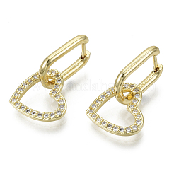 Orecchini a cerchio huggie pendenti in ottone con micro pavé di zirconi chiari&nbsp;KK-R137-022-NF