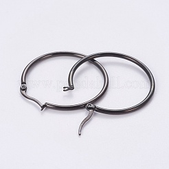 304ステンレススチールフープピアス  リング  ガンメタ色  30x2mm  ピン：1x0.6mm  内径：26mm&nbsp;EJEW-WH0002-03A-B