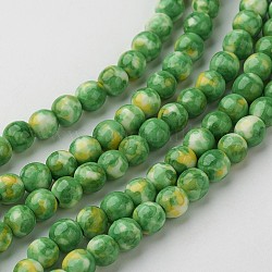Chapelets de perle en jade blanc naturel, ronde, teinte, pelouse verte, 6mm, Trou: 1mm, Environ 73 pcs/chapelet, 15.9 pouce (405 mm)