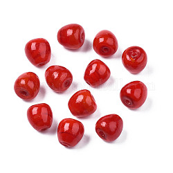 Abalorios de colores vario hechos a mano, manzana, rojo, 10x9.5~10mm, agujero: 1.5~1.8 mm