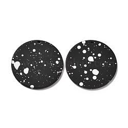 Airspay Painted Acrylic Pendants, Round, Black, 35x2mm, Hole: 1.6mm