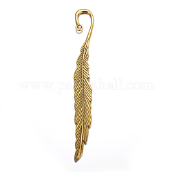 Tibetan Style Bookmarks, Cadmium Free & Lead Free, Feather, Antique Golden, 117x12x4mm, Hole: 3mm