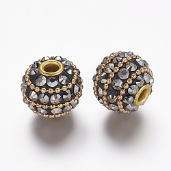 Round Handmade Grade A Rhinestone Indonesia Beads, with Alloy Golden Metal Color Cores, Hematite, 14.5x15mm, Hole: 3.5mm