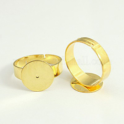 Ottone basi anello pad,  piombo e cadmio libero, regolabile, colore oro, circa 3~4.5 mm di larghezza, 18mm diametro interno , Vassoio: 12 mm di diametro