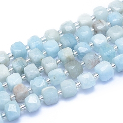 Chapelets de perles en aigue-marine naturelle, facette, cube, 7.5~9x7.5~9x7.5~9mm, Trou: 0.8mm, Environ 37 pcs/chapelet, 15.35 pouce (39 cm)