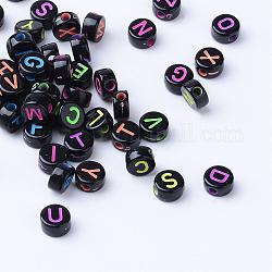 Perles de lettre de trou horizontal acryliques artisanales, plat rond, couleur mixte, lettre, 6~7x3.5~4mm, Trou: 2mm, environ 3600 pcs/500 g