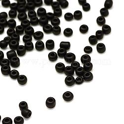 Perles rocailles en verre opaque mat, ronde, noir, 2x1~2mm, Trou: 0.5mm, environ 30000 pcs / sachet , 440~450 g / sac