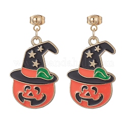 Boucles d'oreilles pendantes en alliage d'émail de citrouille d'Halloween, bijoux en acier inoxydable doré 304 pour femme, rouge-orange, 38.5mm, pin: 0.8 mm
