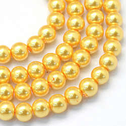 Cottura dipinto di perle di vetro perlato fili di perline rotondo, oro, 10~11mm, Foro: 1.5 mm, circa 85pcs/filo, 31.4 pollice1.5mm