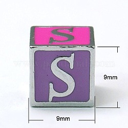 Esmalte de la aleación abalorios del cubo de agujero grande, Platino, colorido, 9x9x9mm, agujero: 6 mm
